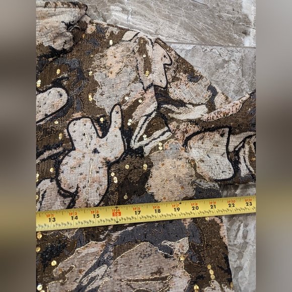 Anage Vintage 90s Beaded brown floral full zip tapestry Embroidered blazer sz L - Picture 8 of 9